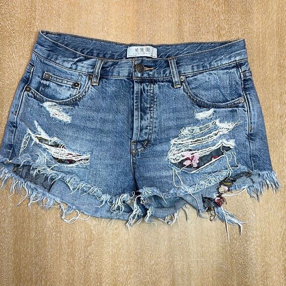 Free People Embroidered Ripped Shorts - Picture 1 of 8